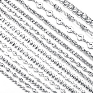 Assorted silver stainless steel chains including Figaro and cable links for DIY jewelry
