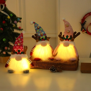 Ornements Gnome De Noël LED Brillants Bois De Renne Cloches Poupée Sans Visage En Peluche Tricotée Pour Décor De Fête