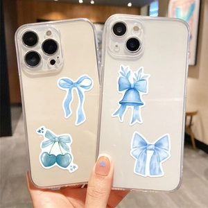 50 pieces of blue cartoon bow waterproof PVC stickers for DIY decoration on phone cases