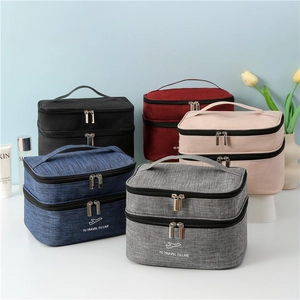 Waterproof cation fabric travel toiletry bag with double layer and large capacity