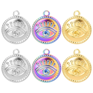 Evil Eye Pendant Stainless Steel Round Texture 18K Gold Plated DIY Jewelry Accessory For Women