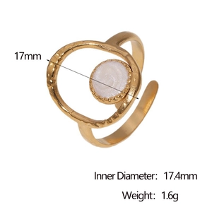 Detail view of gold open ring showing dimensions 17.4mm inner diameter and 1.6g weight