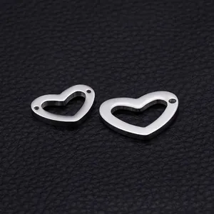 Polished silver heart-shaped hollow pendants for DIY stainless steel necklaces