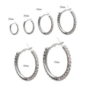 Sparkling silver hoop earrings size chart featuring diameters from 20mm up to 70mm