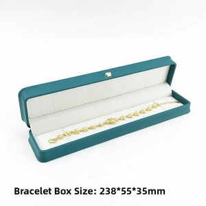 Detail view of cyan blue PU leather bracelet jewelry box with dimensions 238x55x35mm