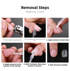 Step-by-step visual guide for removing artificial nails using professional tools