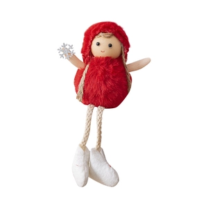 Handmade red plush Christmas tree hanging doll ornament with silver snowflake detail