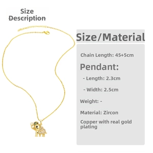 Detailed view of gold elephant necklace pendant with colorful zircon stones