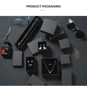 Detailed set of premium black jewelry packaging boxes including ring and necklace boxes