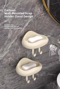 Wall-mounted cloud soap dish in cream with drainage holes and double bottom hooks