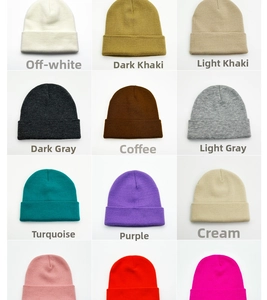 Detailed grid view showcasing various color options and knitted texture of winter beanies