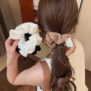 Chouchous En Maille Tricotée À La Main Grands Élastiques À Cheveux Plissés Au Crochet Accessoires De Cheveux Doux Coréens
