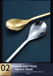 Close-up of gold and silver stainless steel spoons with polished round heads