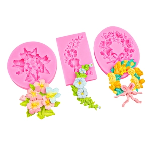 Silicone Molds Flower Wreath Butterfly Bow Relief Design DIY Craft Resin Clay Fondant Cake Decorating Tools