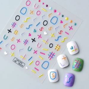 Adesivi per nail art 5D in rilievo con linee 3D colorate e simboli geometrici TS-014