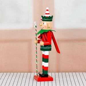 38cm wooden candy elf nutcracker soldier holding a peppermint spear for Christmas decor