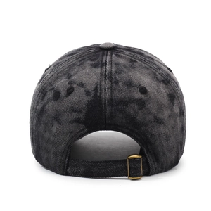 Vintage washed cotton baseball cap in dark grey with adjustable antique bronze buckle closure