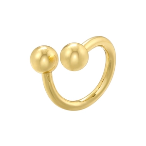Minimalist gold-plated open ring featuring a double metal ball design with polished finish