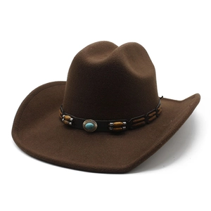 Dark brown wide brim wool felt cowboy hat with turquoise leather band detailing