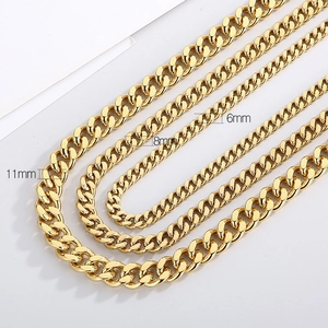 Detailed comparison of 11mm, 8mm, and 6mm gold stainless steel Cuban link chains