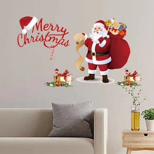 Christmas Wall Sticker PVC Self Adhesive Santa Claus Merry Christmas Pattern Holiday Home Decor Removable
