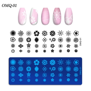 Detailed OMQ-01 nail stamping plate with floral and geometric patterns for DIY manicure