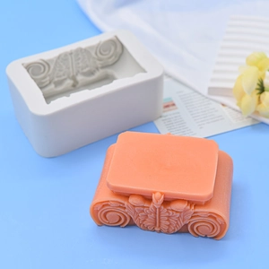 European style ionic column plaster silicone mold with orange finished resin cast ornament