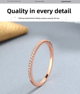 Detail of rose gold S925 sterling silver ring with delicate micro-pave cubic zirconia