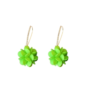 Forest style green flower earrings with gold hooks and sparkling crystals for women