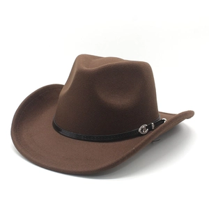 Western Cowboy Fedora Hat For Men Women Wide Brim Woolen Felt Jazz Hat With Leather Belt Metal Buckle Sun Protection Outdoor Hat
