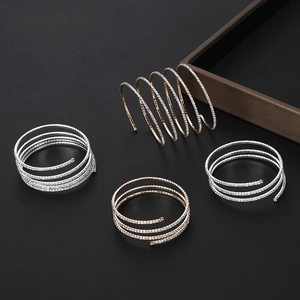 Sparkling multi-layer crystal rhinestone spiral bracelet and arm cuff jewelry set
