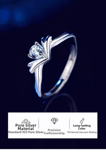 Detail of 925 sterling silver ring featuring a V-shaped setting with a round cubic zirconia