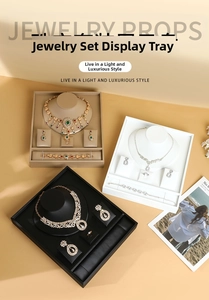 Detail view of versatile jewelry display trays for necklaces, earrings, and rings
