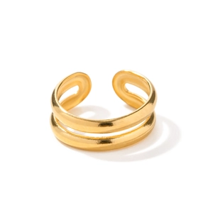 Vintage 18k gold plated stainless steel double layer open ring for women
