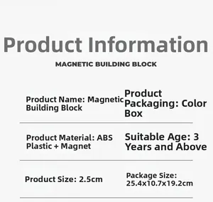 Detailed specifications chart for 200pcs magnetic building blocks set with dimensions