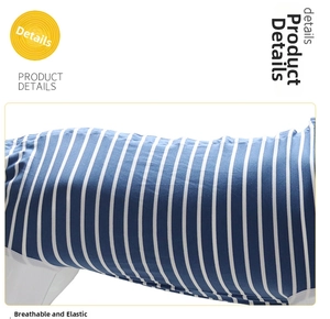 Close-up of blue striped dog recovery suit showing breathable and elastic fabric texture