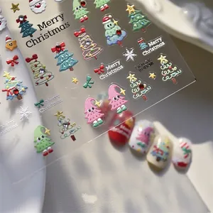 Stickers à ongles de Noël scintillants avec Père Noël, sapins, nœuds et strass brillants