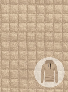 Macro texture detail of beige waffle knit fabric on casual pullover hoodie for men