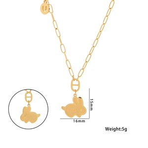 Golden rabbit pendant necklace with 'luck' engraving and adjustable link chain