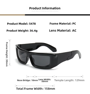 Detailed specs of Y2K wrap-around sports sunglasses with PC frame and AC lenses