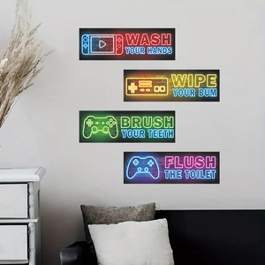 Neon game controller wall stickers set with life reminder text for gaming room
