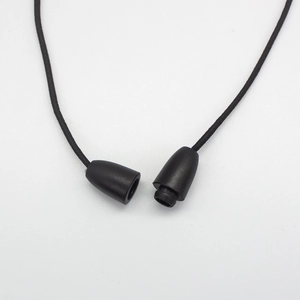 Close-up of black plastic breakaway safety clasp and woven cord for silicone bead necklaces