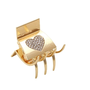 Elegant gold alloy mini hair claw clip featuring sparkling rhinestone heart design