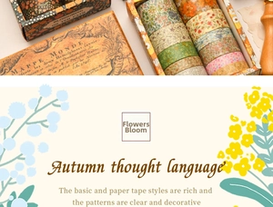 Detailed macro view of vintage floral washi tape set for journaling and DIY crafts