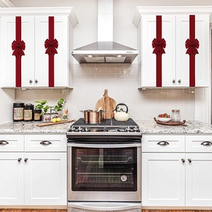 Red and black plaid Christmas ribbons with bows for kitchen cabinet holiday decoration