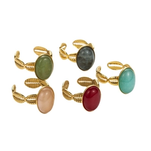 Set of five vintage 18k gold plated stainless steel rings with colorful oval stones
