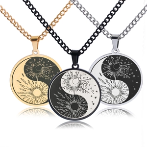 Collier Pendentif Yin Yang Tai Chi En Acier Inoxydable Soleil Lune Étoiles Rond Bijoux Religieux Vintage Pour Hommes