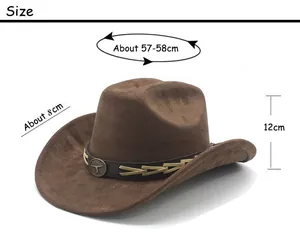 Size chart for western cowboy hat showing 57-58cm circumference and 8cm brim width