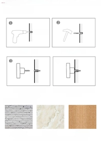 Detailed guide showing 4-step screw installation for wooden hooks on various wall types