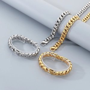 Hip Hop Men Titanium Steel Cuban Link Chain Necklace And Bracelet Polished Silver Gold Tone Jewelry For Men